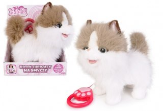 Maskotka interaktywna Kot chodzący na smyczy biało-rudy