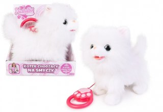 Maskotka interaktywna Kot chodzący na smyczy biały