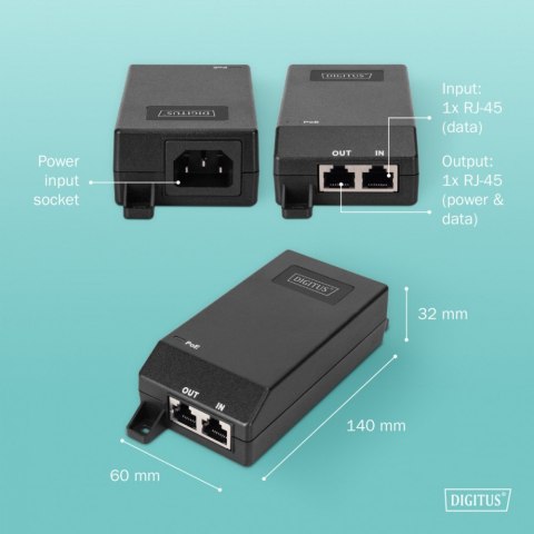 Zasilacz/Adapter PoE+ 802.3at aktywny max. 55V 30W 10/100/1000Mbps, transmisja do 100m