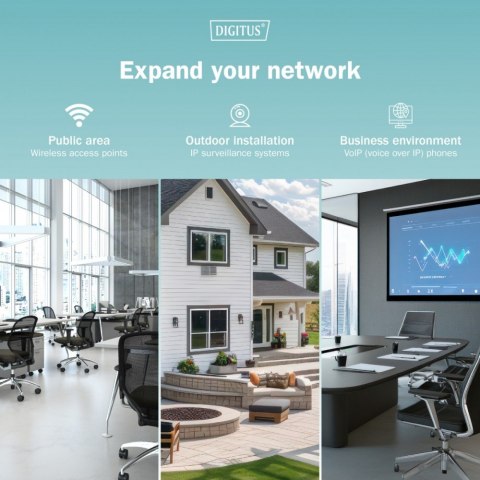 Zasilacz/Adapter PoE+ 802.3at aktywny max. 55V 30W 10/100/1000Mbps, transmisja do 100m