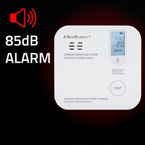Czujnik tlenku węgla z baterią | alarm 85dB | LED