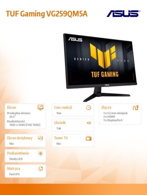 Monitor 25 cali TUF Gaming VG259QM5A IPS 240Hz 2HDMI DP 0,3MS