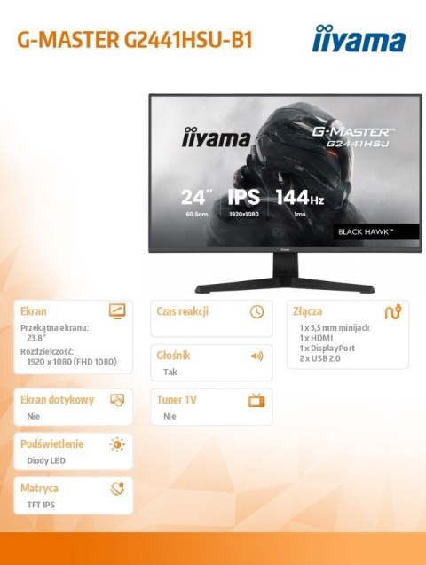 Monitor 23,8 cala G2441HSU-B1 IPS,FHD,144Hz,1ms,2xUSB,350cd,HDMI,DP