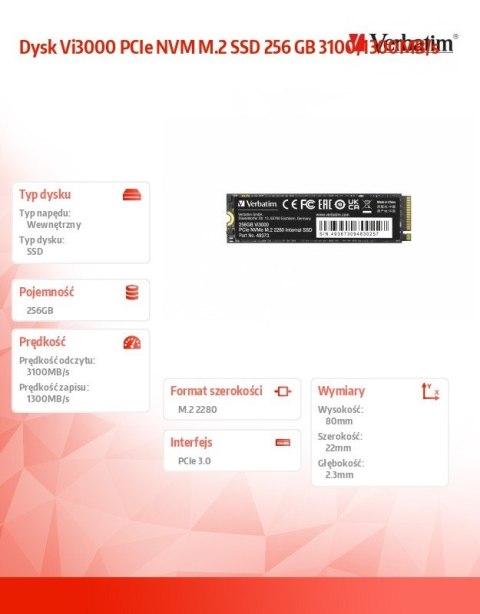 Dysk Vi3000 PCIe NVM M.2 SSD 256 GB 3100/1300MB/s
