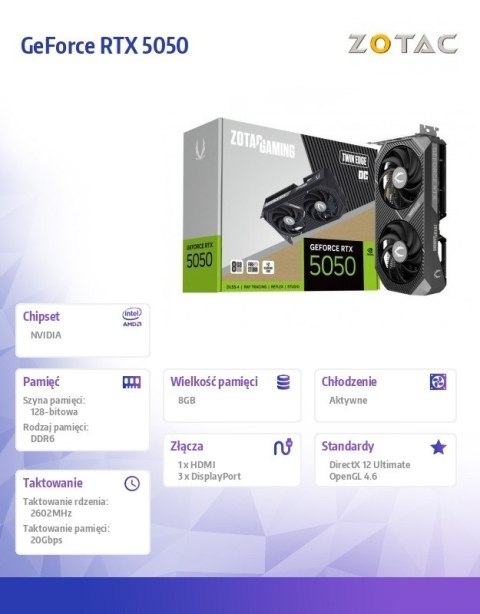 Karta graficzna GeForce RTX 5050 TWIN EDGE OC 8GB GDDR6 128bit 3DP/HDMI