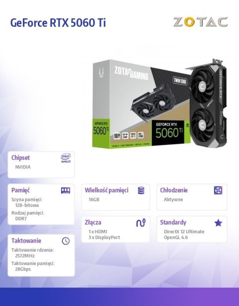 Karta graficzna GeForce RTX 5060 Ti 16GB TWIN EDGE GDDR7 128bit 3DP/HDMI