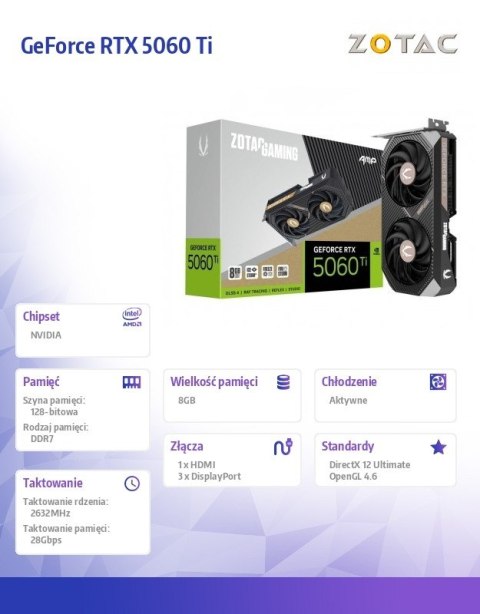Karta graficzna GeForce RTX 5060 Ti 8GB AMP GDDR7 128bit 3DP/HDMI