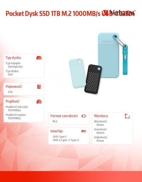 Pocket Dysk SSD 1TB M.2 1000MB/s USB-C 32324