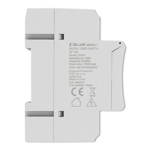 Elektroniczny programator czasowy TIMER na szynę DIN z wbudowaną baterią | harmonogram 7 dni | 16 programów