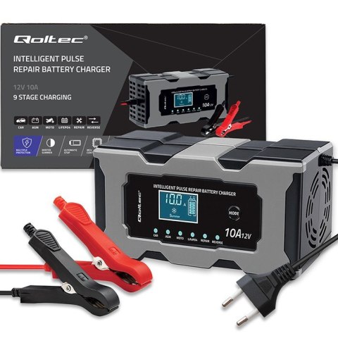 Mikroprocesorowa ładowarka 12V 10A | Prostownik z funkcją naprawy do akumulatora AGM GEL LiFePO4 | LCD