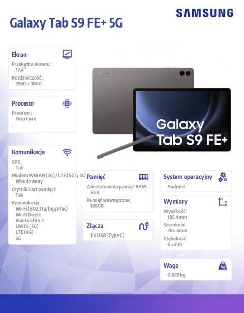 Tablet Galaxy Tab S9 FE+ X616 12.4 cala 5G 8/128GB szary