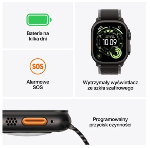 Watch Ultra 3 GPS + Cellular, koperta 49 mm z tytanu w kolorze naturalnym, opaska Trail w kolorze niebieskim/jaskrawoniebieskim 