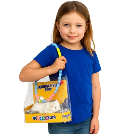 Śpiący Biały Kot Na Poduszce Figurka z Futerkiem Torba Dźwięki