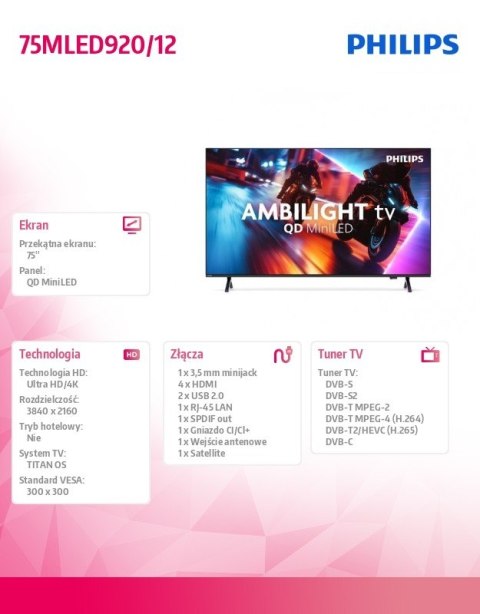 Telewizor QD MiniLED 75 cali 75MLED920/12