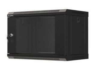 Szafa instalacyjna rack wisząca 19" 6U 540x350 czarna drzwi przeszklone ( flat pack)