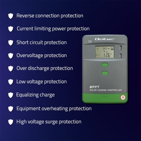 Solarny regulator ładowania MPPT z czujnikiem temperatury 40A | 12V/24V | LCD | 2xUSB | Bluetooth | APP | GEL | LiFePO4