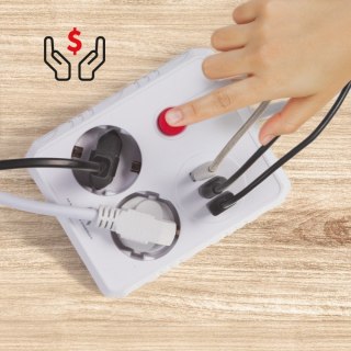 Listwa zasilająca 2 gniazda MCE387 W 3xUSB, 110-240V AC 50/60Hz, 2.1A max 2500W, 1.5m, biała