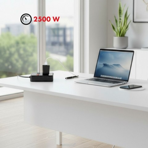 Listwa zasilająca MCE388 B 2 gniazda, 3xUSB, 110-240V AC 50/60Hz, 2.1A max 2500W, 3m czarna