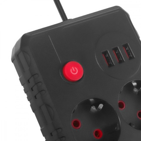 Listwa zasilająca MCE388 B 2 gniazda, 3xUSB, 110-240V AC 50/60Hz, 2.1A max 2500W, 3m czarna