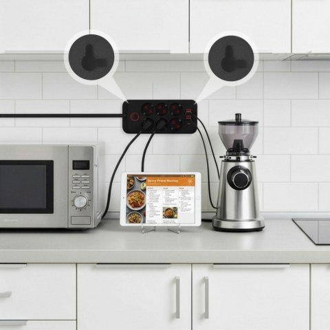 Listwa zasilająca MCE389 B 6 gniazd 4xUSB-A, 1xUSB-C 110-240V AC 50/60Hz, 2.1A max 2500W, czarna