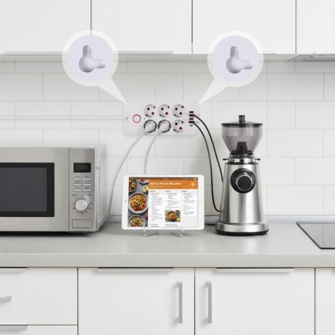 Listwa zasilająca MCE391 W 6 gniazd 4xUSB-A 1xUSB-C 110-240V AC 50/60Hz, 2.1A max 2500W, biała