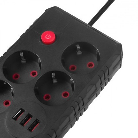 Listwa zasilająca MCE392 B, 4 gniazda 3xUSB, 110-240V AC 50/60Hz, 2.1A max 2500W, 1,5m czarna