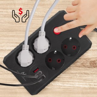 Listwa zasilająca MCE393 B 4 gniazda 3xUSB 110-240V AV 50/60Hz 1A max 2500W 3m czarna