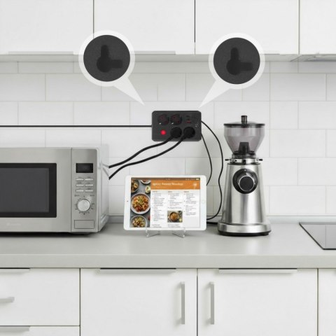 Listwa zasilająca MCE393 B 4 gniazda 3xUSB 110-240V AV 50/60Hz 1A max 2500W 3m czarna