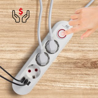 Listwa zasilająca MCE394 W 3 gniazda 3xUSB, 110-240V AC 50/60, 2.1A max 2500W, biała