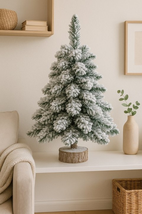 Choinka Ozdobna Dekoracyjna Sztuczna Na Pniu Pokryta Śniegiem 60 x 16 cm