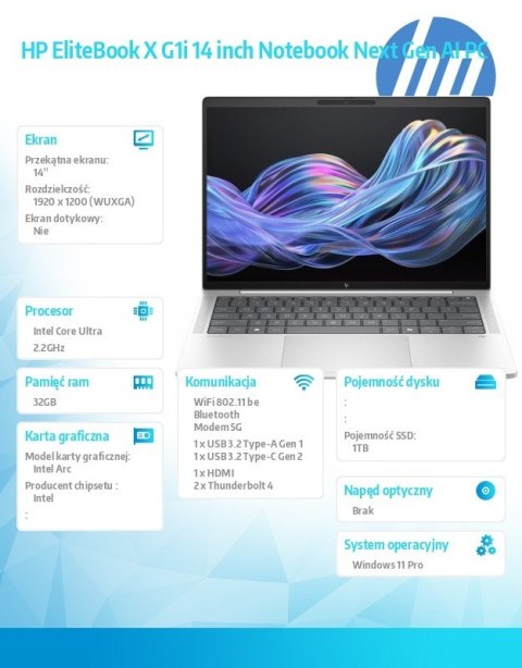 Notebook EliteBook X G1i U7 258V 1TB/32GB/W11P/14 B9ZY2ET
