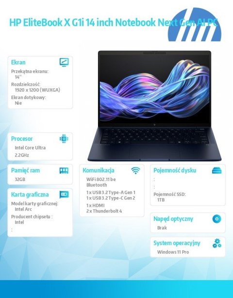 Notebook EliteBook X G1i U7 258V 1TB/32GB/W11P/14 B9ZY5ET