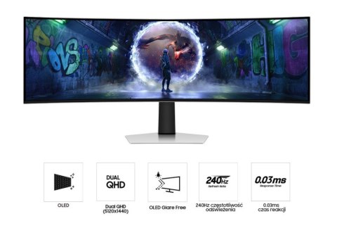 Monitor 49 cali Odyssey G9 G95SD OLED 5120x1440 DQHD 32:9 1xHDMI 1xmicroHDMI 1xDP 1xUSB-C 2xUSB 0,03ms 240Hz zakrzywiony głośnik