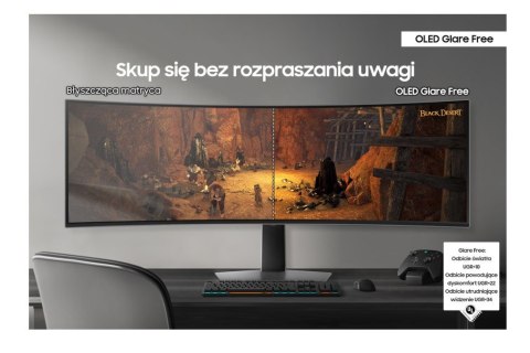 Monitor 49 cali Odyssey G9 G95SD OLED 5120x1440 DQHD 32:9 1xHDMI 1xmicroHDMI 1xDP 1xUSB-C 2xUSB 0,03ms 240Hz zakrzywiony głośnik