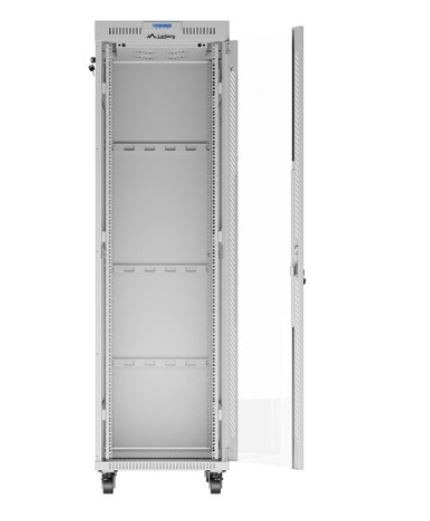 Szafa stojąca rack 19 cali 42U 600x800 szara drzwi szklane flack pack