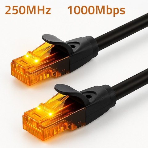 Kabel patchcord UTP | kat.6 | 2 x RJ-45 | High speed 1Gb/s | Pozłacane styki | 30m | Czarny