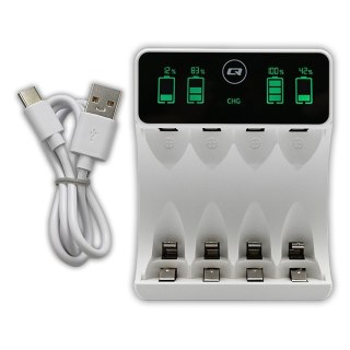 Ładowarka do akumulatorków Ni-MH typu R03 AAA R6 AA | LCD | kabelUSB-C | Biała