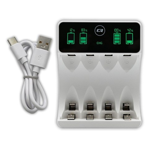 Ładowarka do akumulatorków Ni-MH typu R03 AAA R6 AA | LCD | kabelUSB-C | Biała