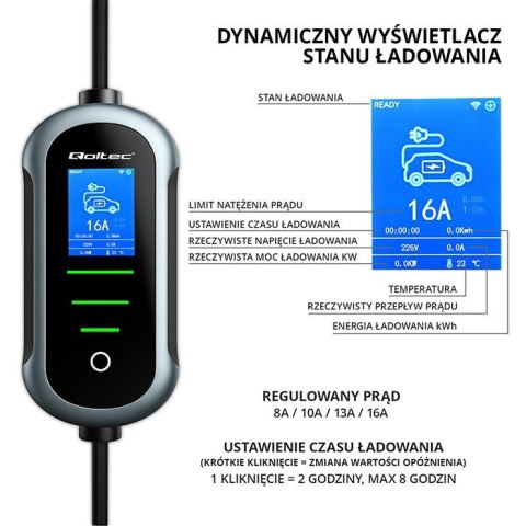 Mobilna ładowarka do samochodu elektrycznego EV z regulacją 2w1 Typ2 | 11kW | 400V | Wi-Fi | TUYA | SMART LIFE | LCD | Wallbox 