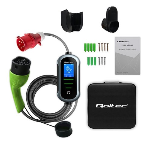 Mobilna ładowarka do samochodu elektrycznego EV z regulacją 2w1 Typ2 | 22kW | 400V | Wi-Fi | TUYA | SMART LIFE | LCD | Wallbox 