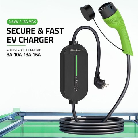 Mobilna ładowarka do samochodu elektrycznego EV z regulacją 2w1 Typ2 | 3.5kW | 230V | LCD | LED | 5m