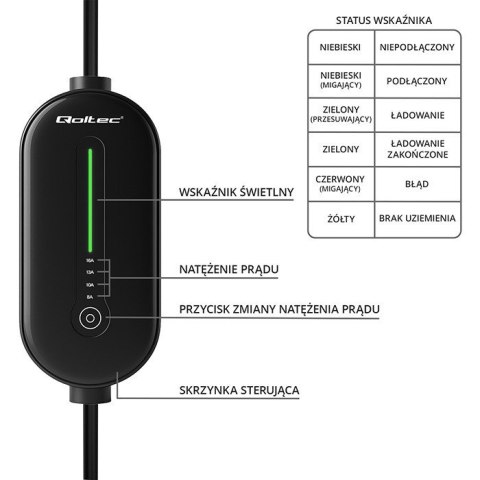 Mobilna ładowarka do samochodu elektrycznego EV z regulacją 2w1 Typ2 | 3.5kW | 230V | LCD | LED | 5m