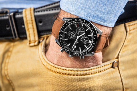 Zegarek Męski Giewont Chronograph Sapphire Brązowo Czarny GW8720-A1