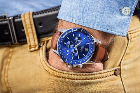 Zegarek Męski Giewont Chronograph Sapphire Brązowo Niebieski GW3520-A5