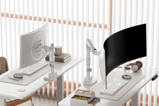 Ramię biurkowe pojedyncze z zaciskiem i sprężyną gazową 1x LCD max. 57" 27kg, VESA: 75x75, 100x100, białe