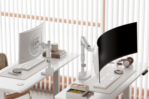 Ramię biurkowe pojedyncze z zaciskiem i sprężyną gazową 1x LCD max. 57" 27kg, VESA: 75x75, 100x100, białe