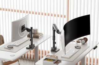 Ramię biurkowe pojedyncze z zaciskiem i sprężyną gazową 1x LCD max. 57" 27kg, VESA: 75x75, 100x100, czarne