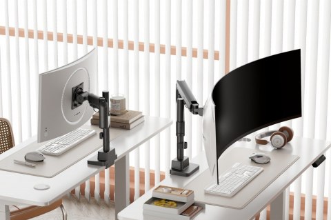 Ramię biurkowe pojedyncze z zaciskiem i sprężyną gazową 1x LCD max. 57" 27kg, VESA: 75x75, 100x100, czarne