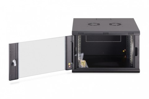 Szafa sieciowa wisząca Dynamic 19" 7U rack 385x600x600mm, drzwi szyba, czarna, niezłożona, 60kg
