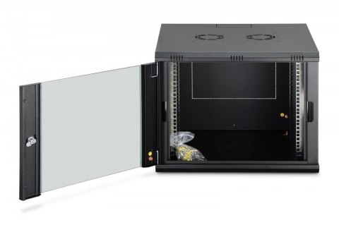 Szafa sieciowa wisząca Dynamic 19" 9U rack 474x600x600mm, drzwi szyba, czarna, niezłożona, 60kg